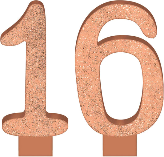 Blush Sixteen Glitter Numeral Candle
