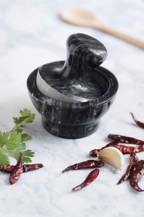 Black Marble Mortar and Pestle