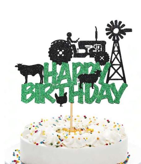 Double-sided Printed Glittery Tractor Farm Cake Topper