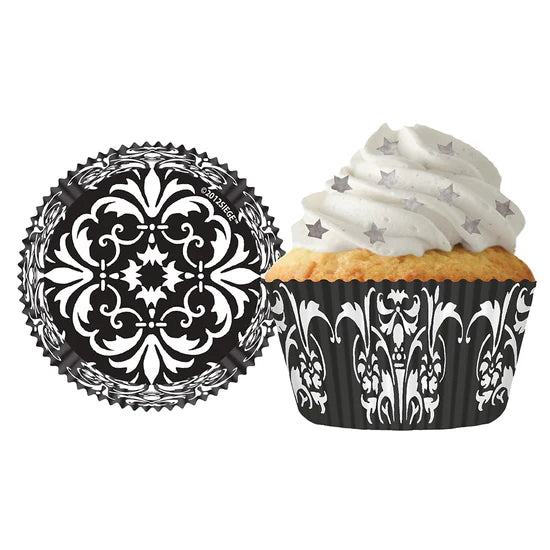 Black Damask Baking Cups - Cupcake Creations