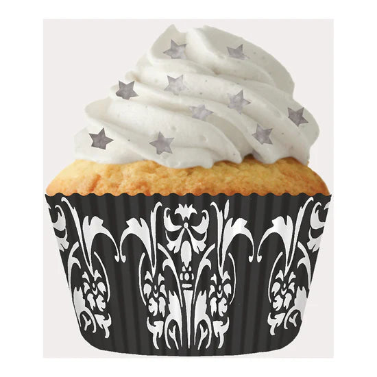 Black Damask Baking Cups - Cupcake Creations