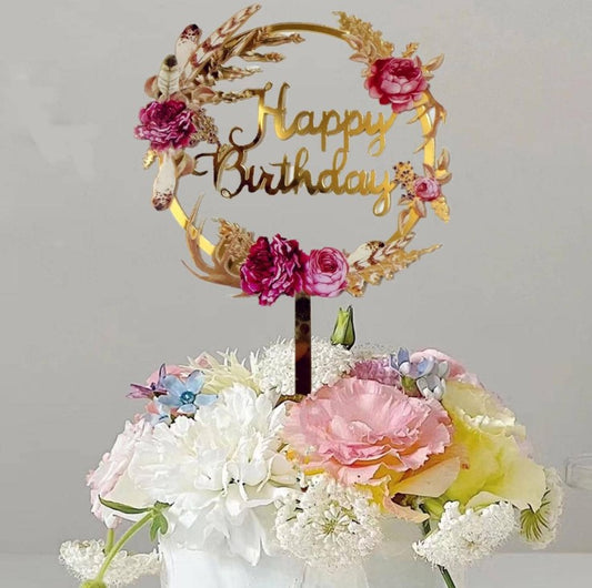 Flower Wreath Design Cake Topper