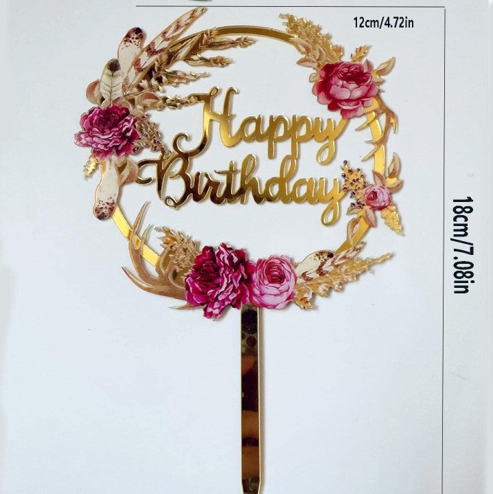 Flower Wreath Design Cake Topper