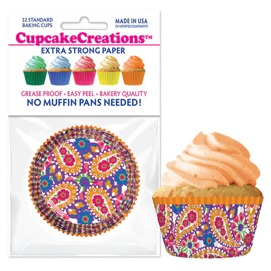 Tangerine Paisley Baking Cups - Cupcake Creations