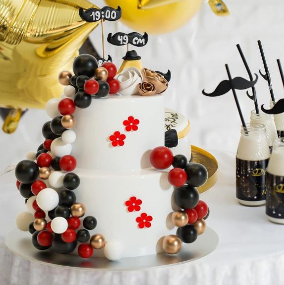 32 Pcs  Red, Black, White and Gold - Sticks Foam Balls Cake Topper