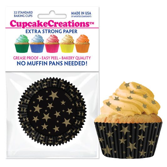 Gold Stars Baking Cups