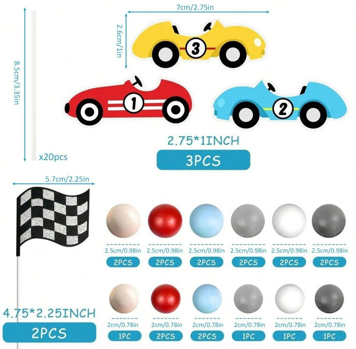 25 PCS Race Car Birthday Cake Topper