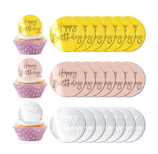 Happy Birthday Round Cupcake Topper