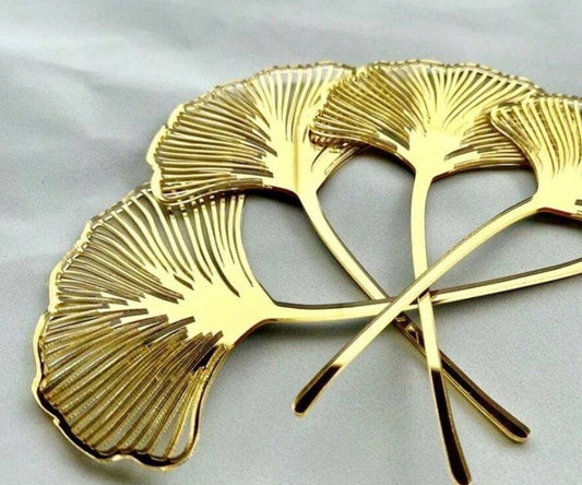 5pcs Acrylic Golden Ginkgo Leaves Cake Topper