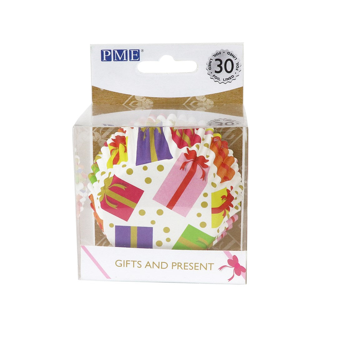 Christmas Foil-lined Cupcake Cases - Wrapped Presents (Pack of 30)