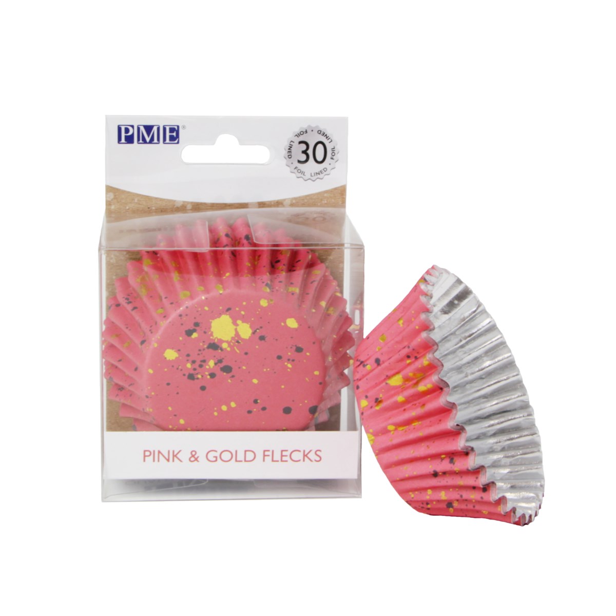 Cupcake Cases Foil Lined – Pink & Gold Flecks Pk/30