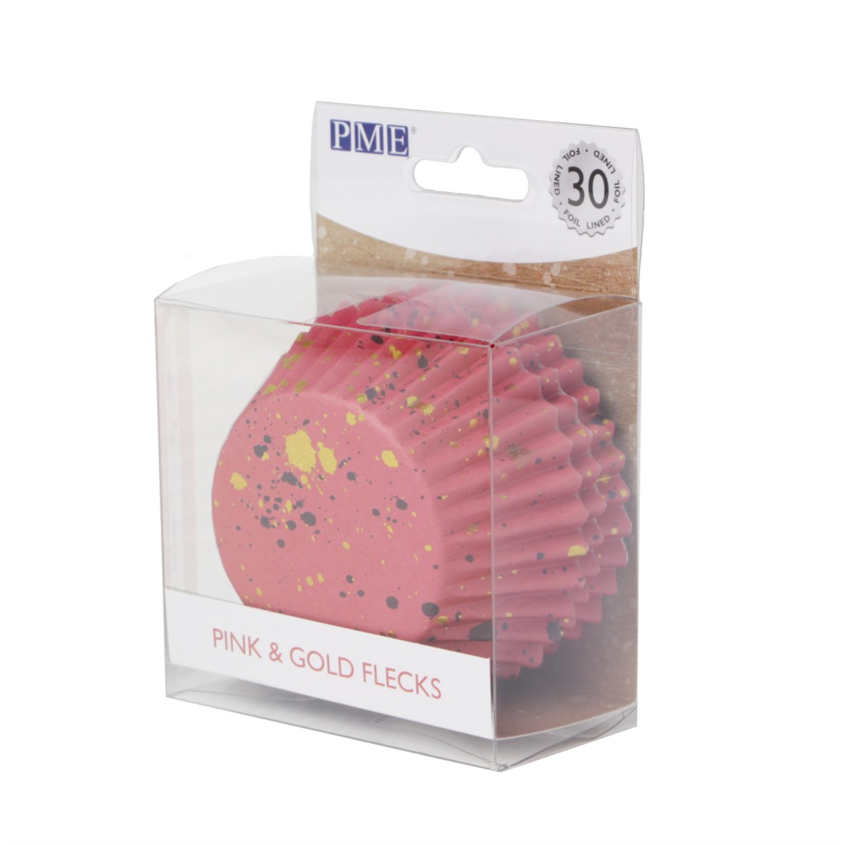 Cupcake Cases Foil Lined – Pink & Gold Flecks Pk/30