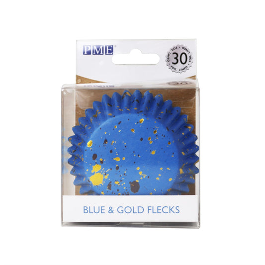 Cupcake Cases Foil Lined – Blue & Gold Flecks Pk/30