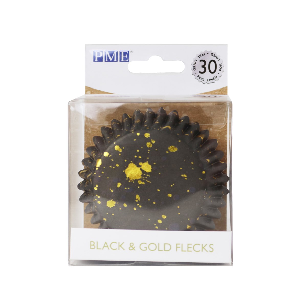 Cupcake Cases Foil Lined – Black,Blue & Gold Flecks Pk/30