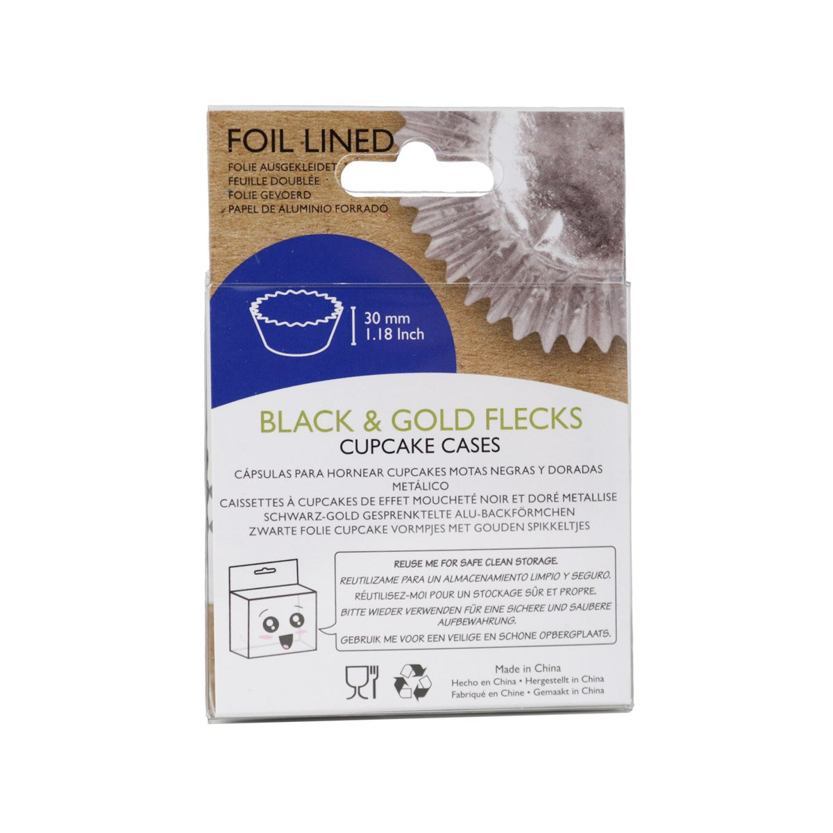 Cupcake Cases Foil Lined – Black,Blue & Gold Flecks Pk/30