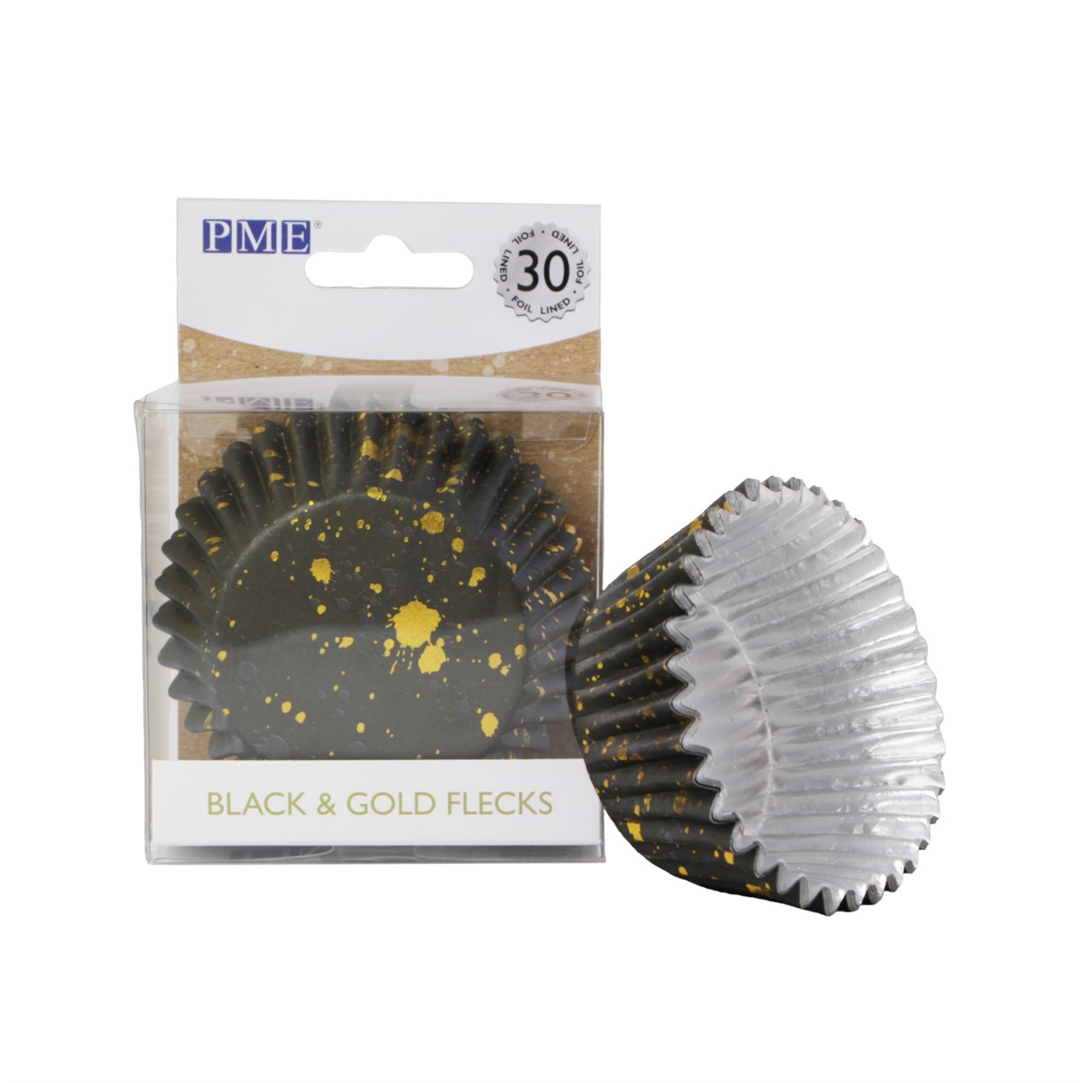 Cupcake Cases Foil Lined – Black,Blue & Gold Flecks Pk/30