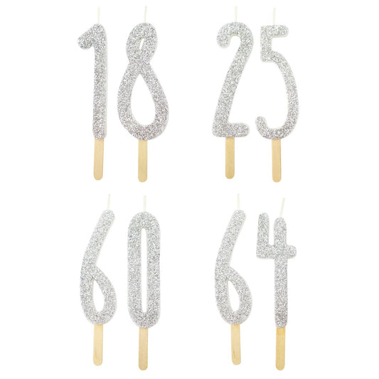 Silver Glitter Number Candles