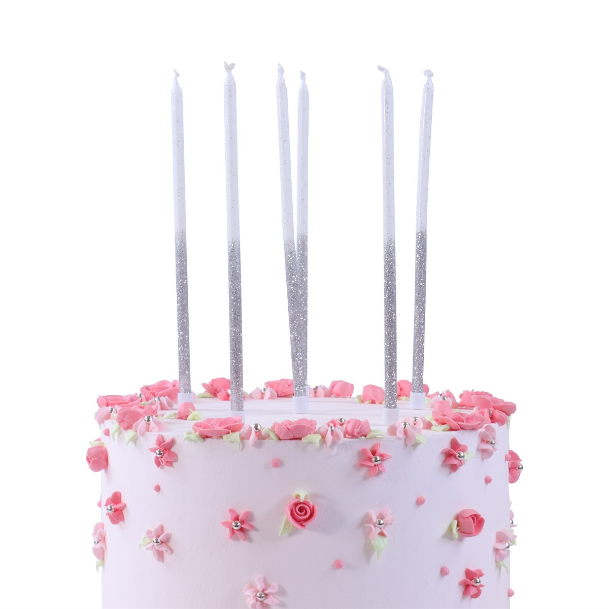 Candles Tall - Silver Glitter Pk/16