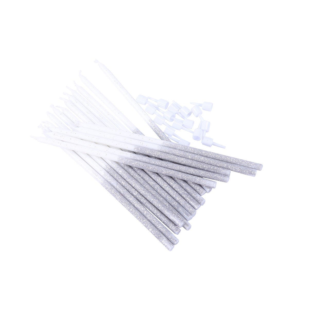Candles Tall - Silver Glitter Pk/16