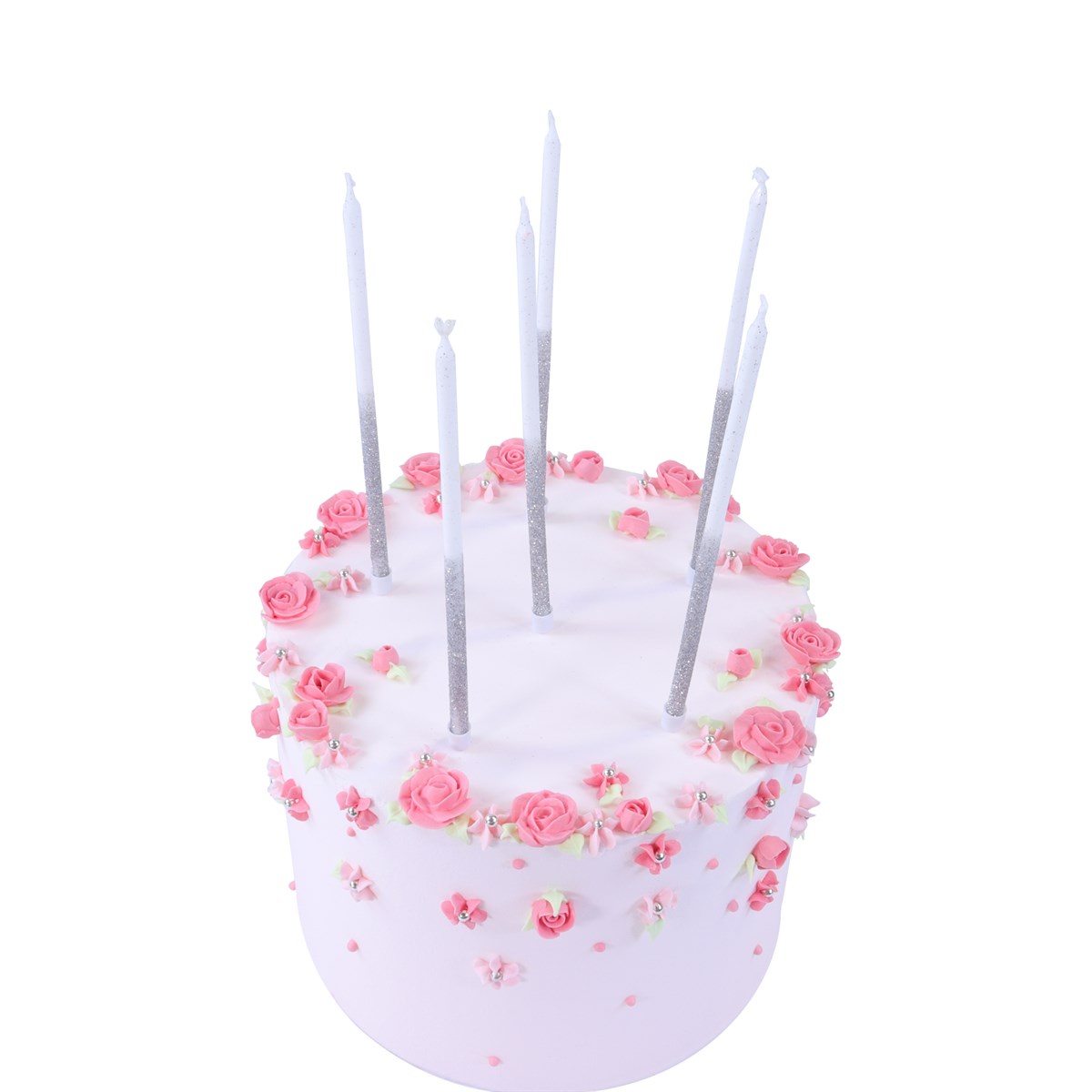 Candles Tall - Silver Glitter Pk/16