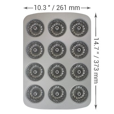 Non Stick - 12 Cup Mini Fluted Pan (37.3 x 26.1mm / 14.7 x 10.3")