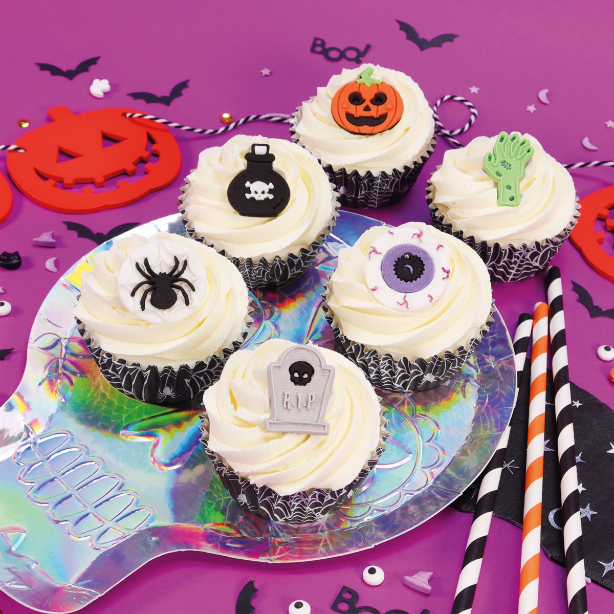 Halloween Edible Cupcake Topper Decorations, Set of 6