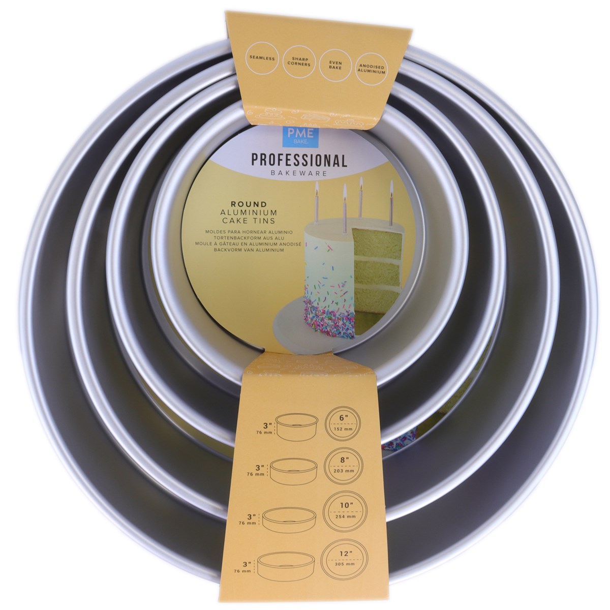 Round Cake Pans 6, 8, 10, 12-Inch x 3-Inch Deep, Set of 4