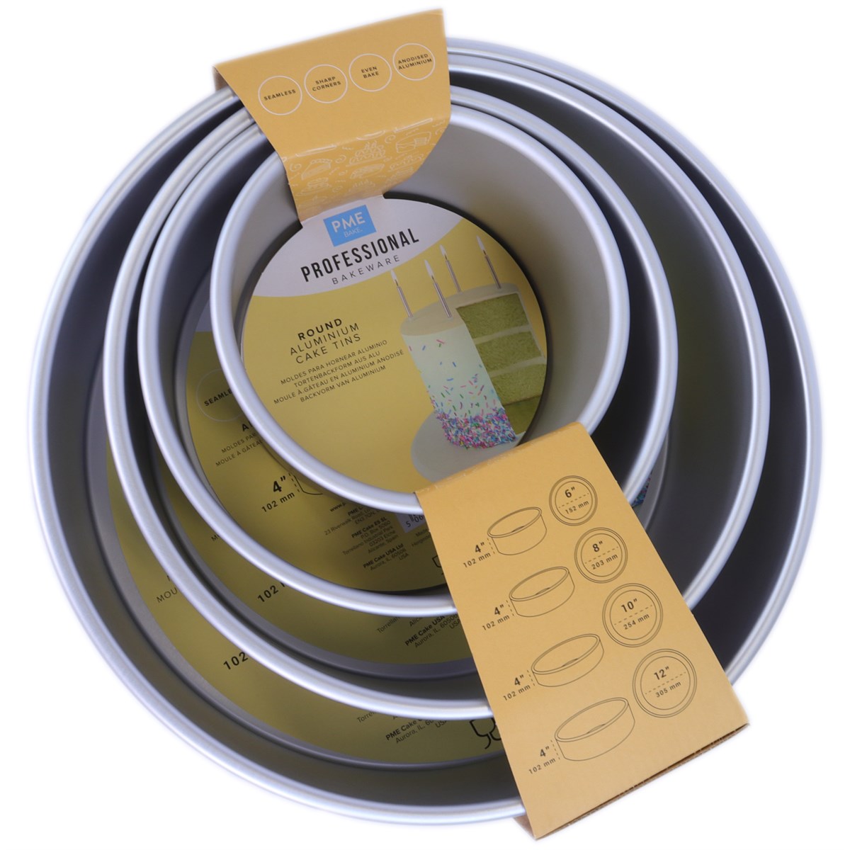 Round Cake Pans 6, 8, 10, 12-Inch x 4-Inch Deep, Set of 4
