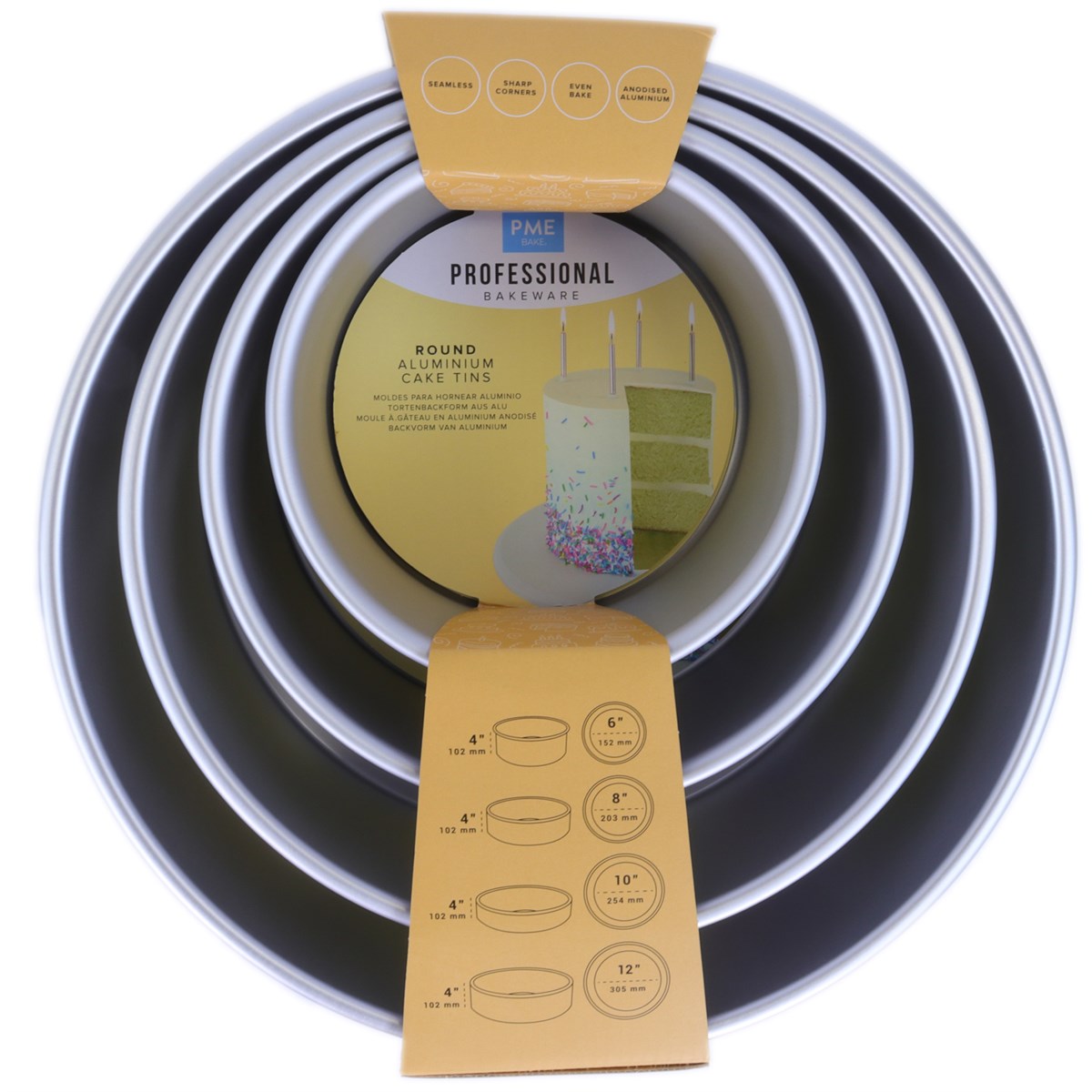 Round Cake Pans 6, 8, 10, 12-Inch x 4-Inch Deep, Set of 4