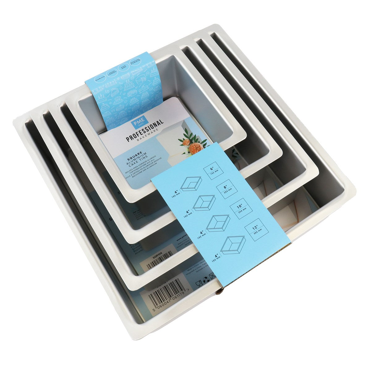 Square Cake Pans 6, 8, 10, 12-Inch x 4-Inch Deep, Set of 4