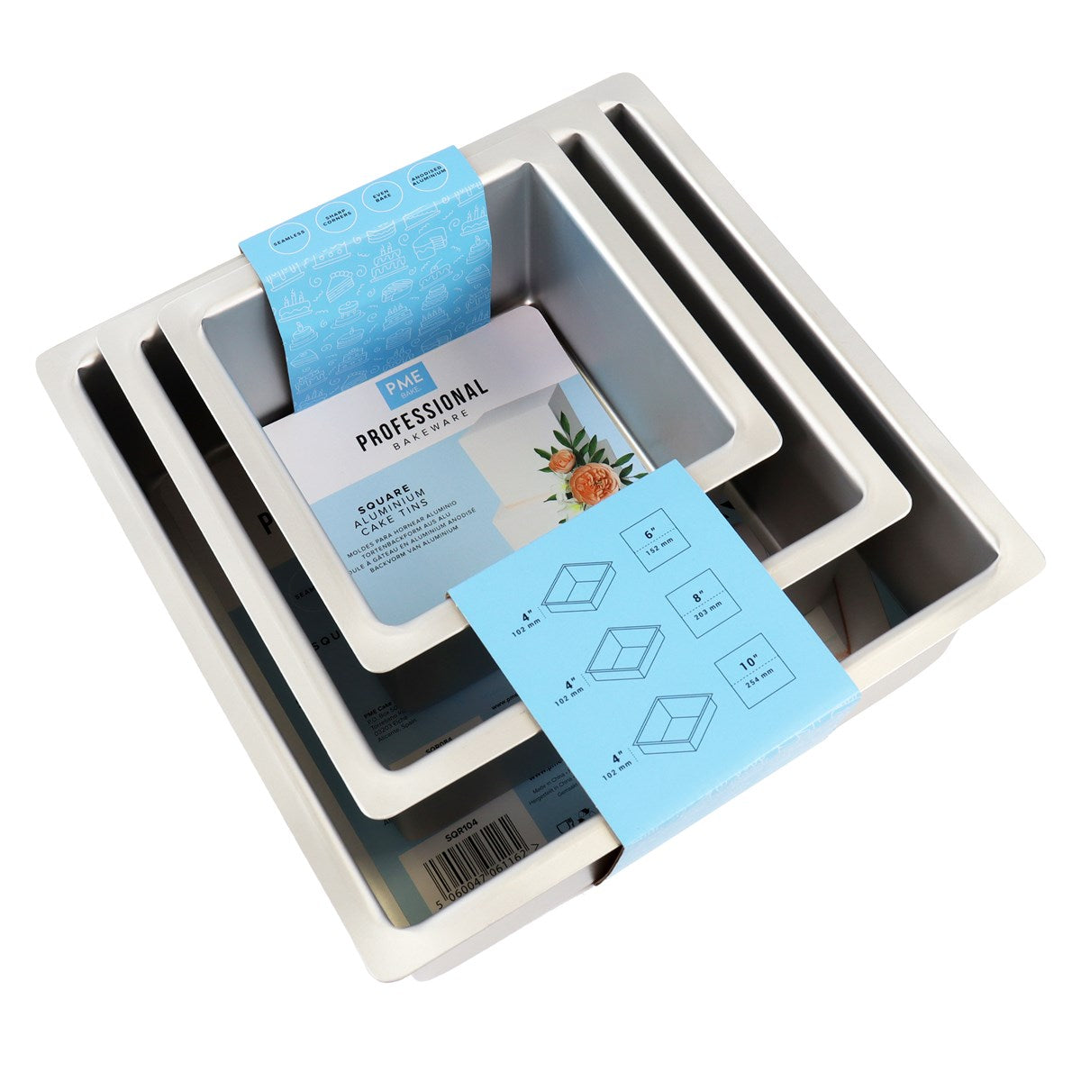 Square Cake Pans 6, 8, 10-Inch x 4-Inch Deep, Set of 3