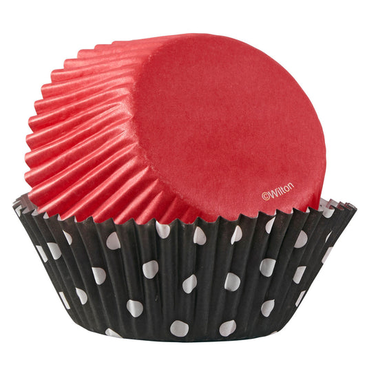 Solid Red and Black and White Polka Dot Paper Cupcake Liners, 75-Count