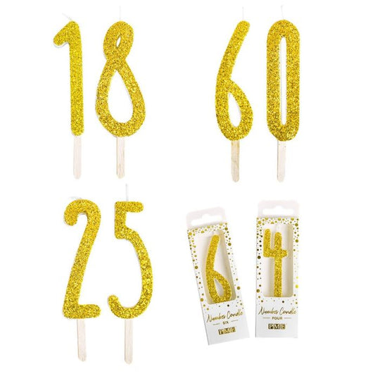 Gold Glitter Number Candles