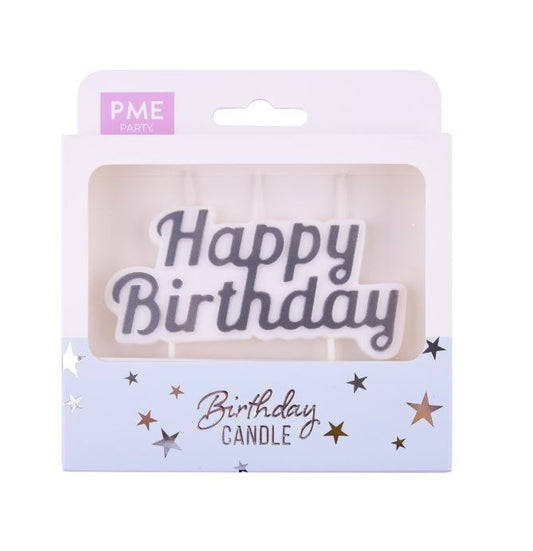 Candle Topper - Happy Birthday Silver