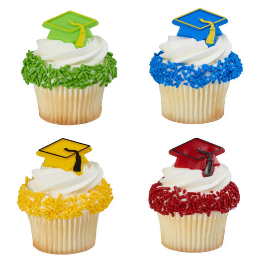Colorful Graduation Cap Cupcake Rings