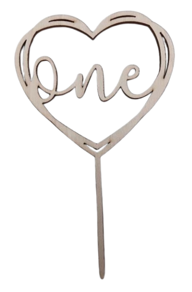 One Heart Cake Topper Wood