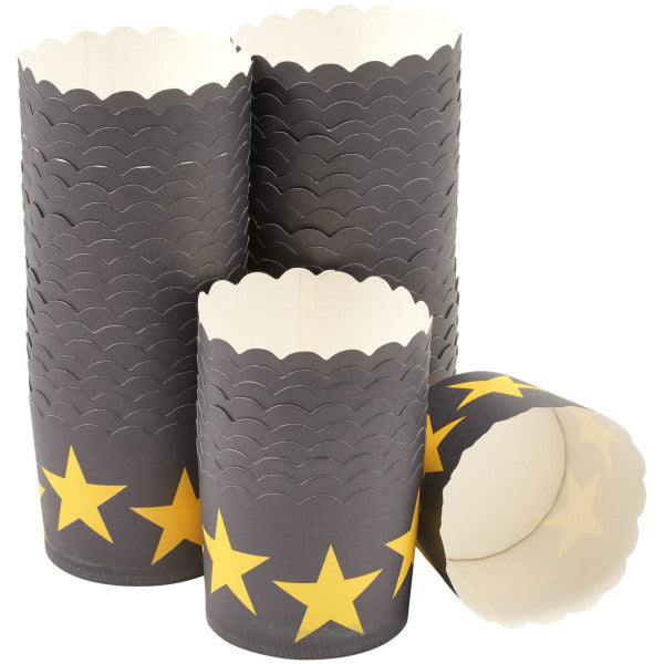 Black with Gold Stars Scalloped Baking Cups