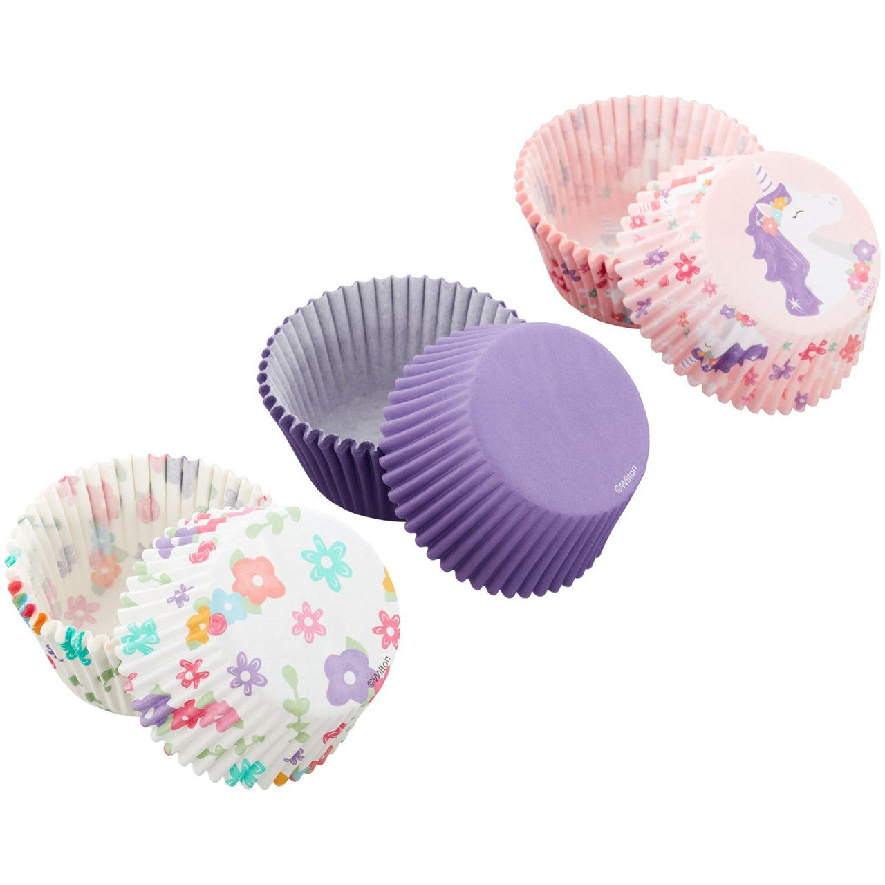 Unicorn, Flower Print and Solid Purple Baking Cups
