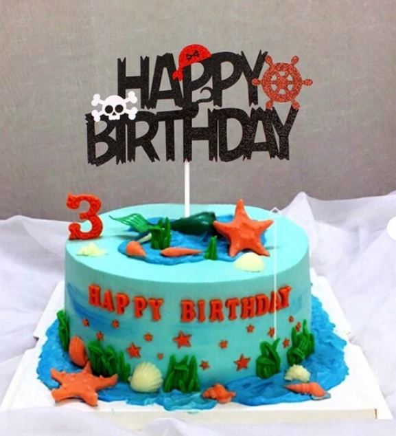 Pirate Skull & Helm Happy Birthday Cake Topper