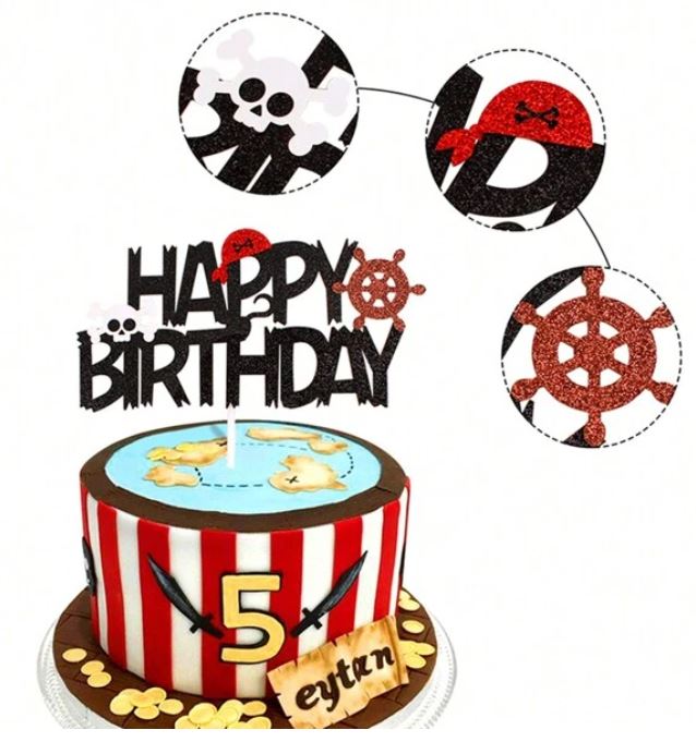 Pirate Skull & Helm Happy Birthday Cake Topper