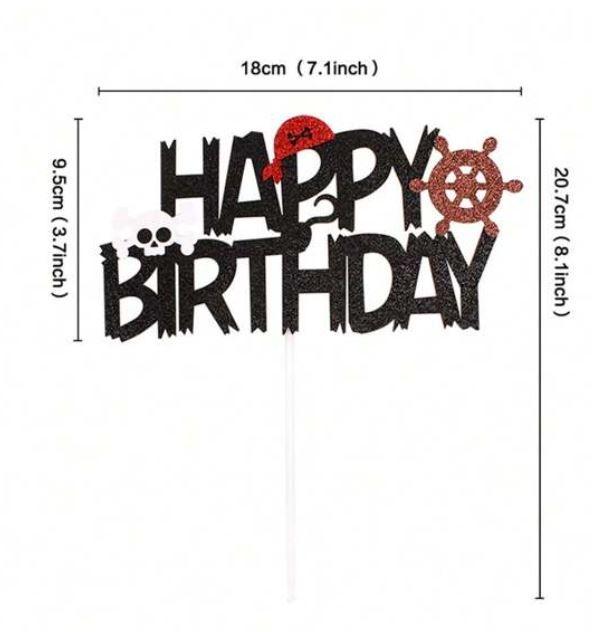 Pirate Skull & Helm Happy Birthday Cake Topper