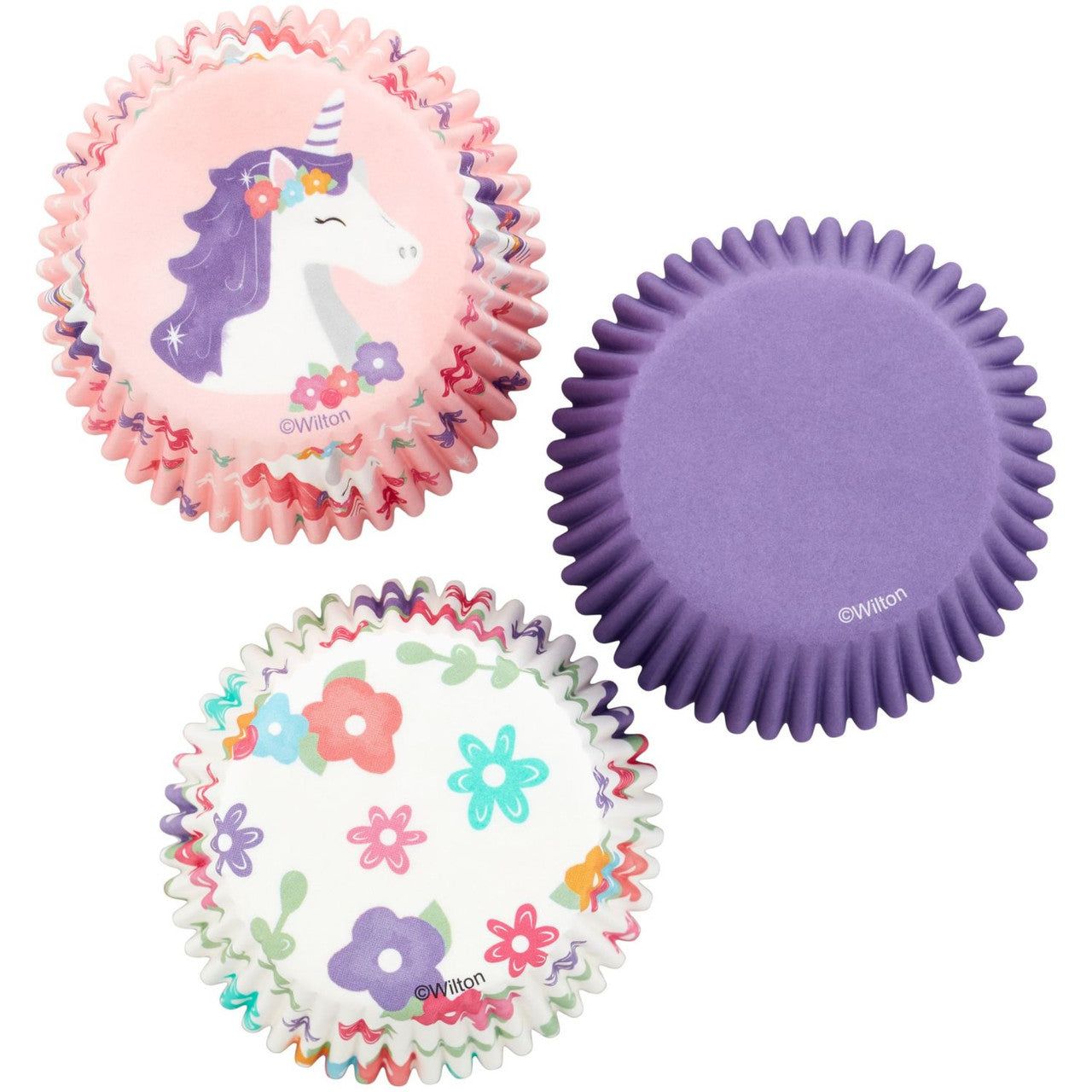 Unicorn, Flower Print and Solid Purple Baking Cups