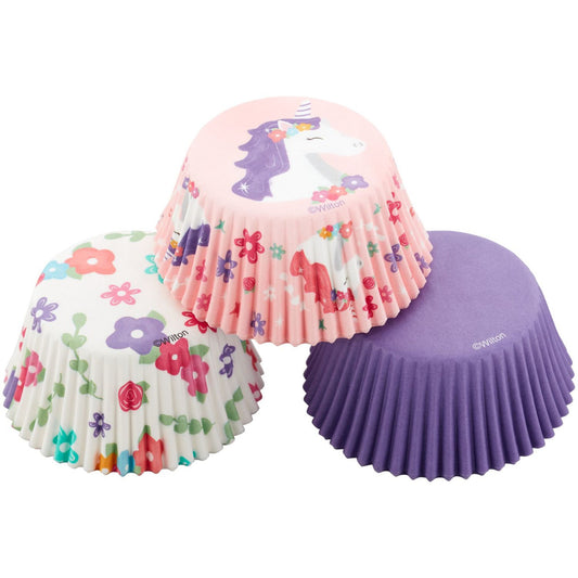 Unicorn, Flower Print and Solid Purple Baking Cups