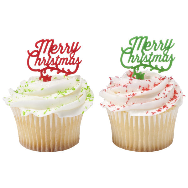 Merry Christmas Holly Cupcake Picks