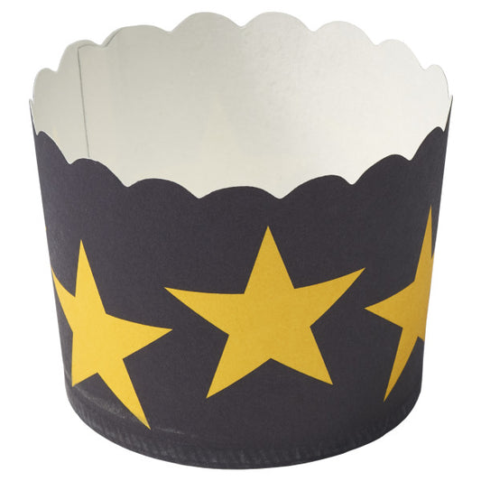 Black with Gold Stars Scalloped Baking Cups