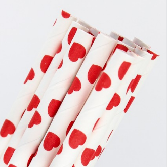 White with Red Hearts Straws