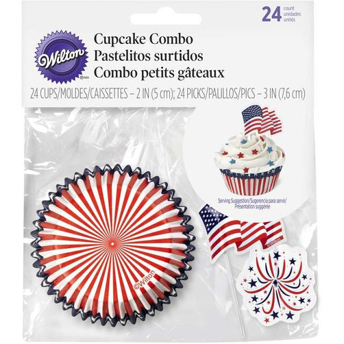 Wilton red, white & blue cupcake combo set