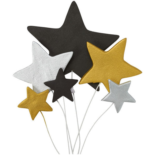 Gold, Silver & Black Stars Gum Paste Layon