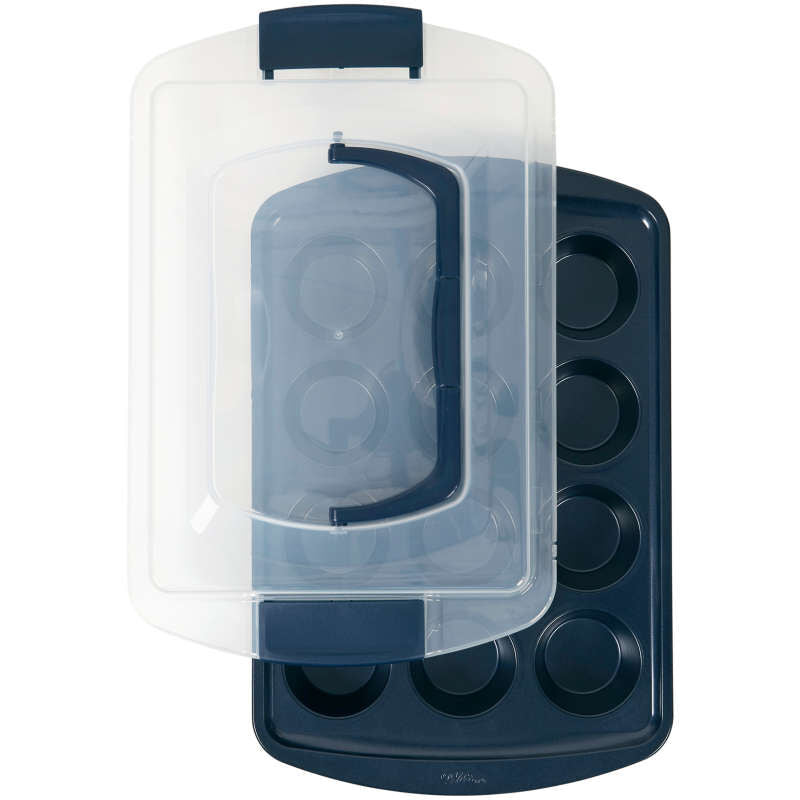 Navy Blue Muffin and Cupcake Pan with Lid, 12-cup